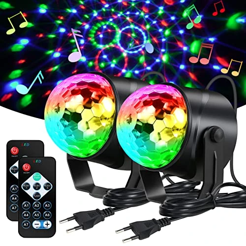 URAQT Boule Disco, 2 PCS Boule à Facette Couleurs, 360° Rotative Boule Disco Lumineuse Rotative, 7 Couleurs 3 Modes avec Télécommande, Lampe de Scène Projecteur pour Fête,Bar,Club,DJ,Noël