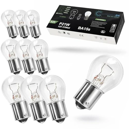 Offerta a tempo: LIGHTWORLD24 – Set 10 lampadine P21W 12V 21W a sfera BA15s per luci freno, luce retronebbia, luce retromarcia e luci diurne per auto e veicoli - 0.00% da 8.99 € a 8.99 €