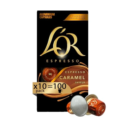 Offerta a tempo: L'Or - Capsule Caffè Espresso Caramel - 100 Capsule in Alluminio - 10 pacchetti da 10 - Intensità 8 - Compatibili con Macchine Nespresso®* original - 22% da 36.97 € a 28.99 €
