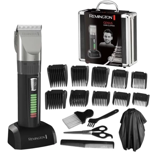 Remington Máquina de Cortar Pelo Hombre cuchillas cerámica autoafilables, 0,8-40 mm Genius corte profesional, 10 peines guía, funcionamiento cable/batería, recargable, inalámbrico, litio HC5811