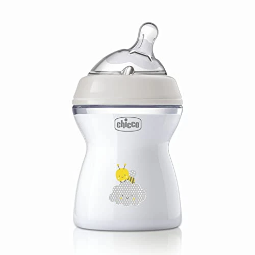 Chicco Natural Feeling Biberon Anticolica 2 Mesi + da 250 ml, Biberon con Tettarella in Silicone Morbida e Flessibile, Adatto per Allattamento Misto, Flusso Medio, Colore Neutro