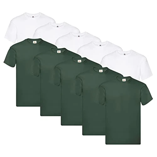 Zeitlich begrenztes Angebot: Fruit of the Loom Original T-Shirt, Farbe:5X Weiss + 5X Flaschengrün + 1 HL Kauf Notizblock, Größe:XXL von 37.45 € auf 37.45 € (0.00% Rabatt)
