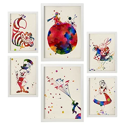 Offre limitee: Nacnic Ensemble de 6 affiches d'Alicia et du Petit Prince. Collection de plaques avec collage esthétique pour la décoration d'intérieur. Tailles A3 et A4. Avec cadre blanc. de 63.90 EUR a 38.34 EUR (economie 40%)