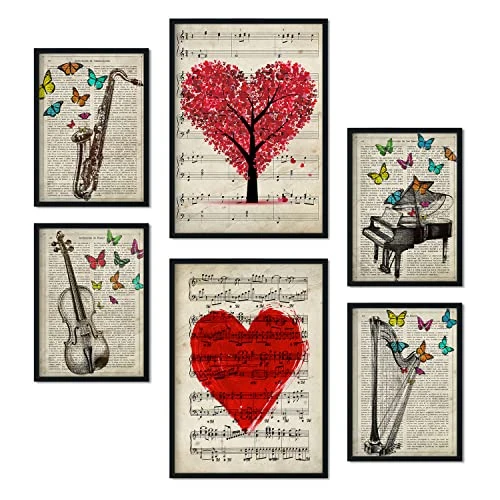 Offerta a tempo: Nacnic Set di 6 poster di musica vintage. Raccolta di piatti con collage estetico per la decorazione d'interni. Taglie A3 e A4. Frameless. - 0.00% da 25.90 € a 25.90 €