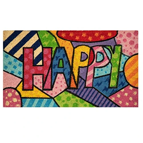 Baroni Home mata zewnętrzna wejście do domu kokosowego ręcznie malowane w stylu sycylijskim 70x40 cm łatwe do czyszczenia i super trwałe, HAPPY