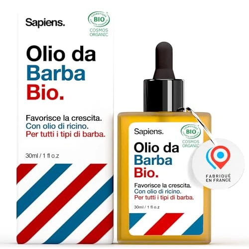 Sapiens Barbershop Aceite Barba Hombre Orgánico - Cuidado Barba Hombre con Aceite de Ricino - Certificado Ecocert - Hidrata y Favorece el Crecimiento Barba - 30 ml