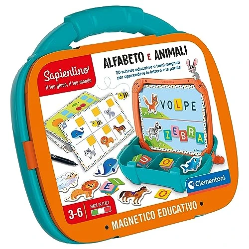 Clementoni - 16714 - Sapientino - Magnetic Case Alphabet and Animals - Educational Game for Learning Letters and Animal Names, Magnetic Board, Children's Game 3-6 Years, Made in Italy