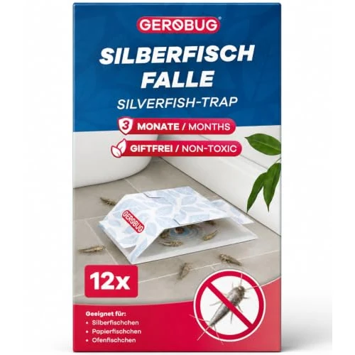 Offerta a tempo: Gerobug Trappole Pesciolini d'Argento Adesive - Maxi Confezione 12 Pezzi | Senza Insetticidi, con Attrattivo e Colla Potente: Monitoraggio della Lepisma Saccharina in Bagno, Cucina, Cantina e Interni - 27% da 13.99 € a 10.17 €