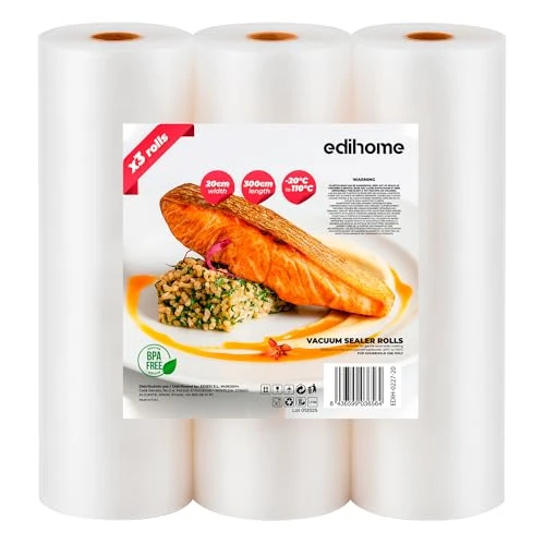 Oferta limitada: Edihome, Bolsas Vacio Desechables para Alimentos, 20x300cm, 3 Rollos, Bolsas para Envasadora al Vacio, Conservación, Rollos Envasado al Vacio, BPA Free, Sous Vide (3 Rollos 20x300cm) de 9.99 € a 9.99 € (ahorro 0.00%)