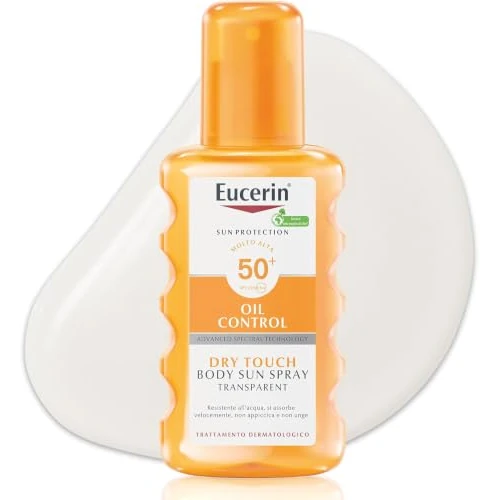 Offerta a tempo: Eucerin Oil Control Sun Transparent SPF 50+ 200 ml, Crema solare 50+ spray con filtri UVA/UVB, Protezione solare 50+ spray anti-lucidità per pelle grassa e a tendenza acneica - 35% da 19.90 € a 12.99 €