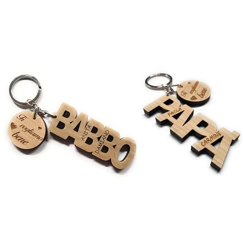 Portachiavi personalizzato in legno festa del papà - Festa del babbo - scritta papà babbo ti voglio bene - con i nomi dei figli