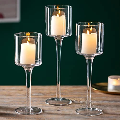 Offerta a tempo: Sziqiqi Portalumini in Vetro Set di 3, Portacandele a Colonna Elegante Candelieri Trasparente, Candelabri Centro Tavola Moderno per Soggiorno Matrimonio Porta Candele per Decorazione Natalizia - 29% da 24.98 € a 17.80 €