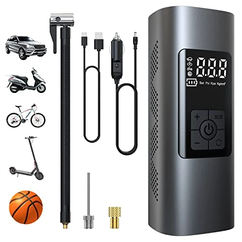 Elektryczna pompka powietrza, przenośna mini kompresorowa pompka rowerowa z manometrem do samochodu, roweru, motocykla, piłki, z automatycznym wyłączaniem