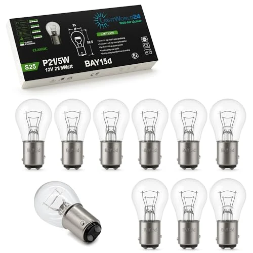 Offerta a tempo: LIGHTWORLD24-10 lampadine BAY15D P21W/5W per auto, 12V, 21 Watt, 5 Watt, luce del freno, lampadina a sfera per auto, luce posteriore, luce di stop, indicatore di direzione - 0.00% da 9.99 € a 9.99 €