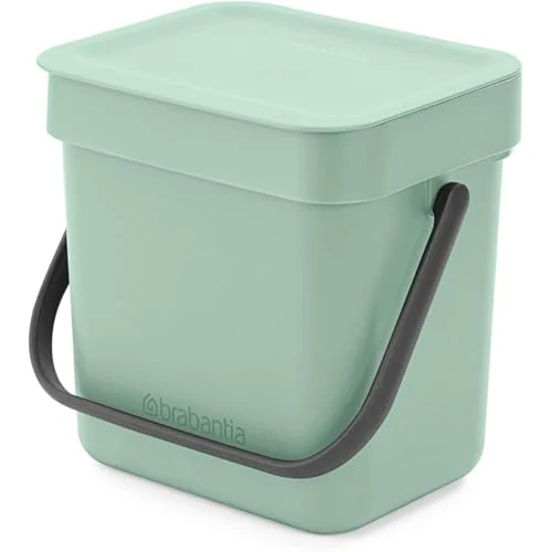 Zeitlich begrenztes Angebot: Brabantia Sort & Go Abfalleimer mit Deckel 3 L (hellgrün), platzsparender Biomüll Behälter mit Griff, abnehmbarer, feststellbarer Deckel, leicht zu reinigender kleiner Mülleimer ohne Ecken und Ränder von 14.95 € auf 14.95 € (0
