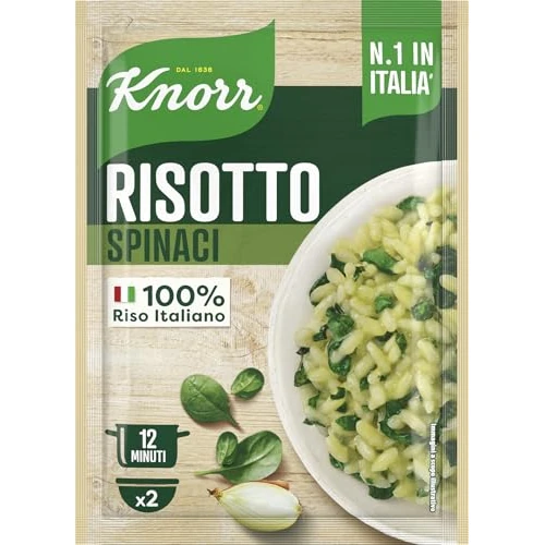 Knorr Risotto con Spinaci, Risotto Pronto con Ingredienti Naturali, 100% Riso Italiano e Chicci al Dente, Preparazione in Pentola o al Microonde, 175g, 2 Porzioni
