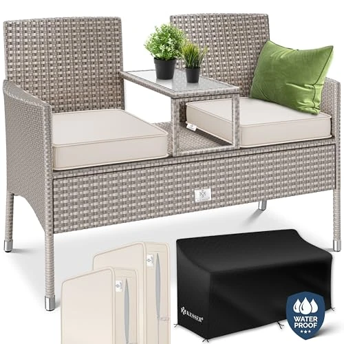 Offre limitee: Kesser® Banc de Jardin en rotin | Banc 2 Places avec Table et Coussins intégrés | 133 x 63 x 84 cm | Banquette pour Balcon | Canapé de Jardin | Sièges Ultra Stables, Gris… de 137.80 EUR a 107.80 EUR (economie 22%)