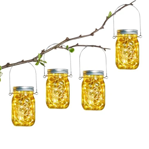 Offre limitée : Lanterne solaire jardin - 4 guirlandes lumineuses 30 ampoules bocal avec poignée - Lampe solaire étanche IP65 antirouille extérieur intérieur - Déco fête, mariage, bar, gazebo, patio, clôtures, balcon de 28.98 € à 23.40 € (19% de remise)