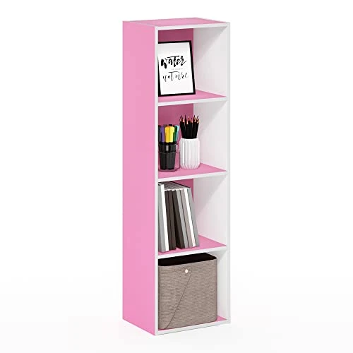 Furinno Pasir Libreria a 4 ripiani aperti, rosa/bianco