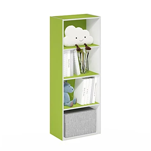 Furinno Luder Libreria a 4 ripiani aperti, verde/bianco