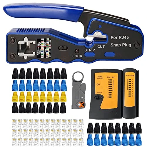 MAYLINE Cirmpatura Strumenti Kit di Rete Professionali, RJ45/RJ11/RJ12 Crimping Toolper Cavi di Rete a Crimpare Manutenzione del Kit LAN Tester, CAT5 CAT6 Pinza Crimpatrice (Nero)