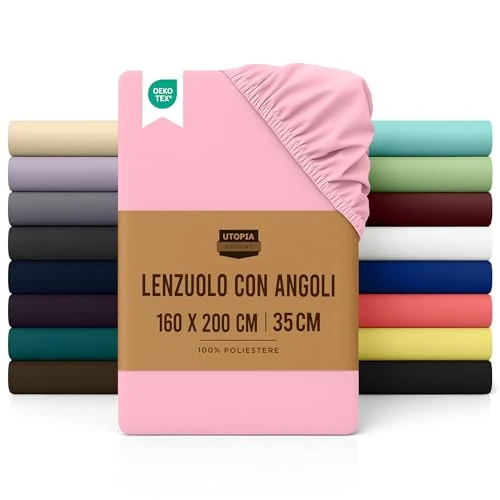 Utopia Bedding Fitted Sheet - Deep Pocket 14 inch (35 cm) - Easy Care - Soft Brushed Microfibre Fabric - Shrinkage and Fade Resistant - Bottom Sheet (160 x 200 cm, Pink)