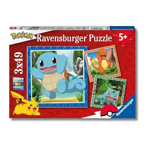 Ravensburger Kinderpuzzle 05586 - Glumanda, Bisasam und Schiggy - 3x49 Teile Pokémon Puzzle für Kinder ab 5 Jahren
