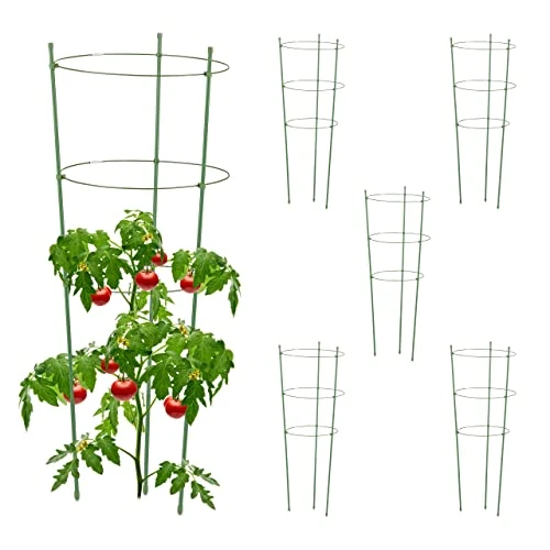 Offerta a tempo: Relaxdays Set da 6 Sostegni per Pomodori Circolari, Alti 76 cm, per Piante Rampicanti, Rose, 3 Anelli Regolabili, Verde - 6% da 22.99 € a 21.71 €