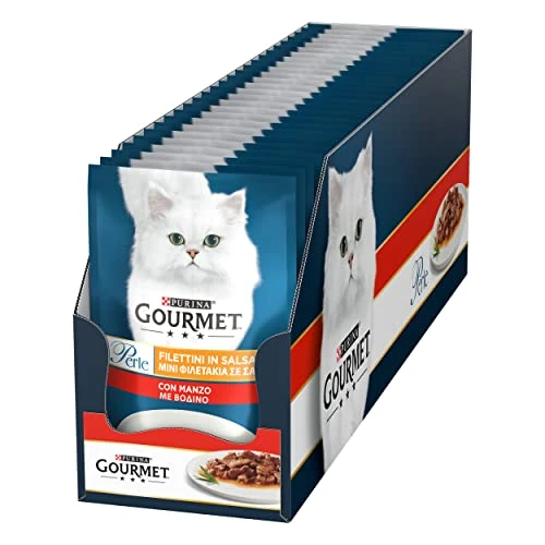 Offerta a tempo: Purina Gourmet Perle Filettini in Salsa Cibo Umido per Gatti con Manzo, 26 Buste da 85g - 20% da 20.54 € a 16.38 €