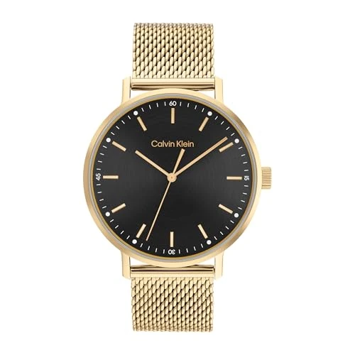 Limitiertes Angebot: Calvin Klein Analog Quarzuhr für Herren Kollektion MODERN MESH mit Goldfarben Edelstahl-Mesh-Gliederarmband - 25200049 von 159.00 EUR auf 75.99 EUR (Spare 52%)