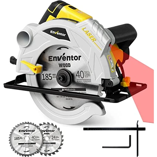 Oferta limitada: Enventor Sierra Circular 1500W, Guía Láser, 2 Hojas de Sierra(Ø185mm) de 69.99 € a 69.99 € (ahorro 0.00%)