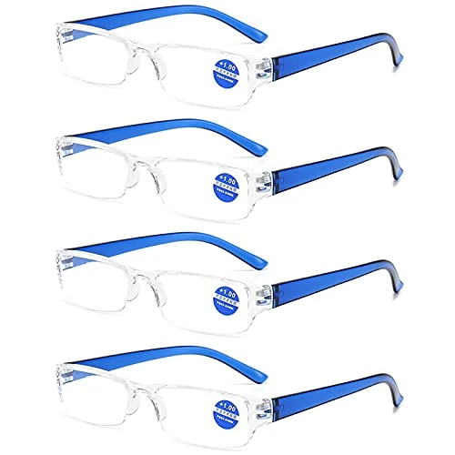 Offerta a tempo: KoKoBin 4 pacco Occhiali da lettura ultraleggeri anti luce blu con montatura trasparente (4 blu, 2.5) - 36% da 12.99 € a 8.31 €