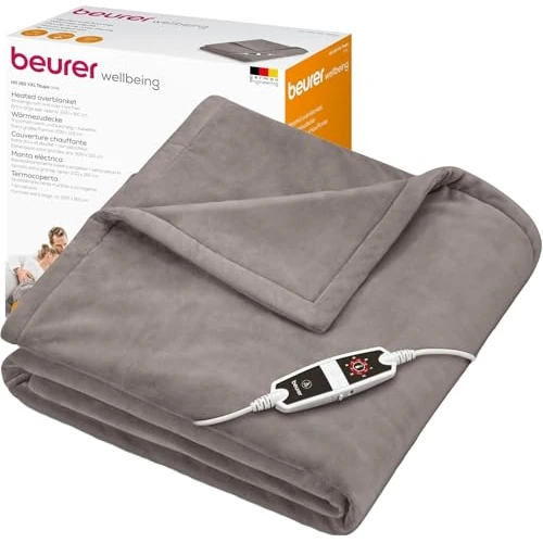 Beurer HD 150 XXL Electric Blanket with Automatic Shut-Off, 200 x 150 cm, 6 Temperature Levels, Machine Washable, Cuddly Blanket, Taupe