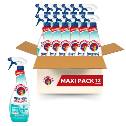 Chanteclair - Multi-purpose Sanitiser - Zero Streaks and Residues, Spray Ideal for Small Surfaces Even in Contact with Food, Strength & Hygiene - 12 Bottles of 620 ml