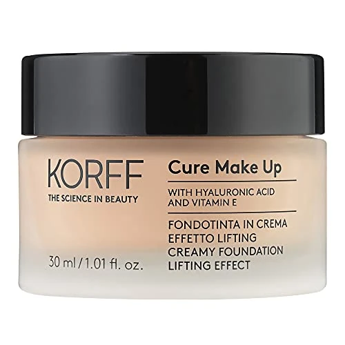 Korff Foundationcrème met lifting-effect, gemiddelde dekking met hyaluronzuur en vitamine E, fondant en crème, finish Satin 02, formaat 30 ml