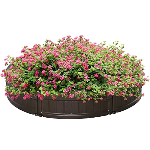 Outsunny HDPE Kunststoff Rund Outdoor Hochbeet, Outdoor Pflanzer für Pflanzen, Blumen und Gemüse, Φ123x21cm, Braun