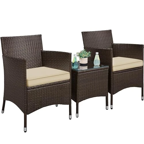 Offerta a tempo: Yaheetech Set Mobili da Giardino 2 Poltrone e 1 Tavolino in Rattan PE Impermeabile per Esterno con Cuscini Marrone - 10% da 109.99 € a 98.99 €