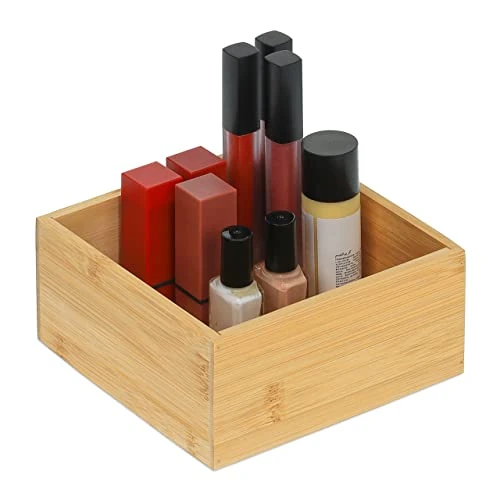 Offerta a tempo: Relaxdays Scatola in bambù Portaoggetti, Contenitore Svuotatasche, per Ufficio, Bagno, Cucina, HLP 7x15x15 cm, Naturale - 49% da 29.99 € a 15.38 €