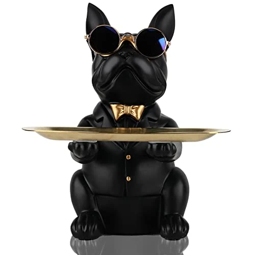 Oferta limitada: Estatua de Resina Negra de Bulldog Francés con Bandeja de Alcancía - Acero Inoxidable para Dulces, Llaves, Billetera, Pendientes, Collar, Almacenamiento de Artículos Pequeños de 34.99 € a 34.99 € (ahorro 0.00%)