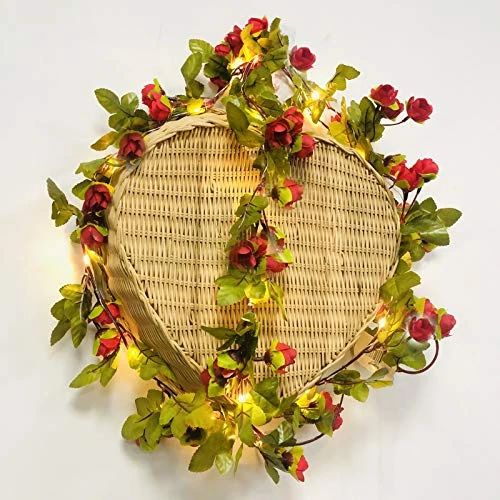 Oferta limitada: Guirnalda rosa con flor y tornillo para plantas, luces decorativas, guirnalda rosa, luces a pilas, para San Valentín, fiesta de madre, propuesta de boda, Navidad, 20 LED, 42 flores-rojo) de 18.04 EUR a 18.04 EUR (ahorro 0%)