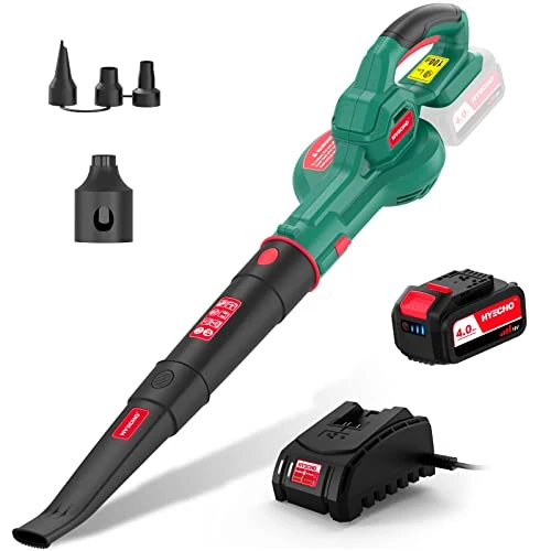 Offerta a tempo: HYECHO Soffiatore a Batteria, Soffiatore Foglie 223km/h, 18V 4,0Ah Batteria, con Ugello di Gonfiaggio in 3 pcs, Leggero ed Ergonomico, per Pulire le Foglie, Rimuovere la Polvere - 0.00% da 103.34 € a 103.34 €