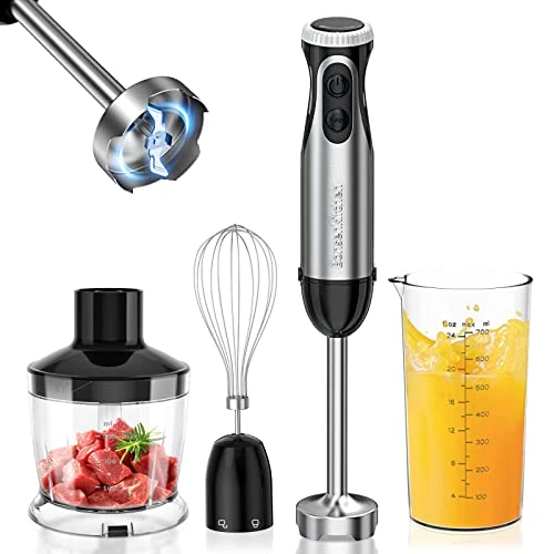 Bonsenkitchen Plunge Mixer, 4-in-1 Multi-Function 1000 W 20 Speed Adjustable with Whisk, 500 ml Chopper and 700 ml Measuring Jug, Kitchen Processor (HB3203)