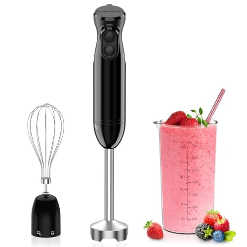Offerta a tempo: Bonsenkitchen Frullatore ad Immersione 3 in 1 Portatile, Frullatore Elettrico a Immersione da 1000 W, Frusta per Uova, Bicchiere da 700 ml per Preparare Pappe, Salsa, Zuppe, Nero- HB3202 - 15% da 26.99 € a 22.94 €