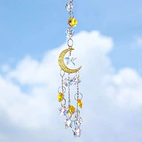 Limited-time offer: Rolin Roly Crystal Suncatcher, Small Hanging Catcher Pendant Prism, Colorful Rainbow Maker for Christmas Wedding Home Garden Chakra Car Decoration (Gold Moon Sun Catcher) from 5.70 GBP to 5.70 GBP (save 0%)