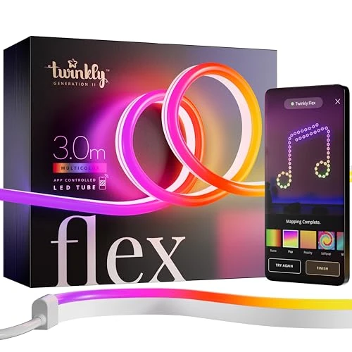 Offerta a tempo: Twinkly Flex 3m, Tubo LED Multicolore, Striscia LED RGB Flessibile, Compatibile con Alexa e Google Home, Luci Gaming, 16M+ di Colori, Alimentazione USB C, Controllato da App, Filo Bianco - 58% da 119.99 € a 49.99 €