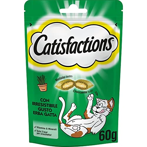 Catisfactions, Cat Snack with Irresistible Catnip - 6 Packs of 60g - Green - 60g (Pack of 6)