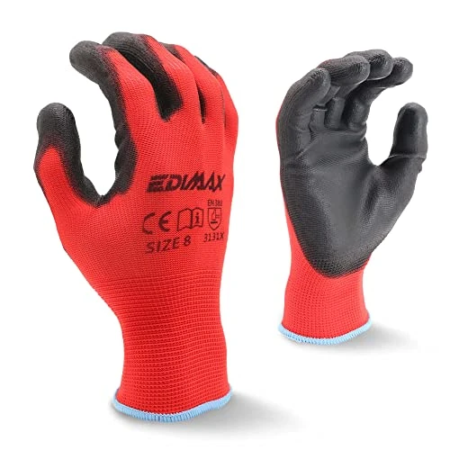 Offerta a tempo: EDIMAX, Guanti da Lavoro, 12 Paia di Guanti, Taglia M / 8, Resistenti all'Abrasione e Antitaglio Livello 3, Rivestiti in nylon PU, Versatile, Protezione Meccanica e Industriale - 33% da 17.99 € a 11.99 €