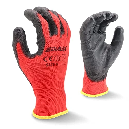 Tijdelijke aanbieding: EDIMAX, Werkhandschoenen, 12 paar, hoge slijt- en scheurvastheid niveau 3, naylon-PU-coating, veelzijdig, maat 8, 9 en 10, mechanische en industriële bescherming, volledige veiligheid (maat L/9) van 13.99 € naar 13.99 € (0.00% korti