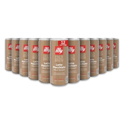 illy Café frío, latte macchiato, lata lista para beber, café helado, paquete de 12 latas de 250 ml