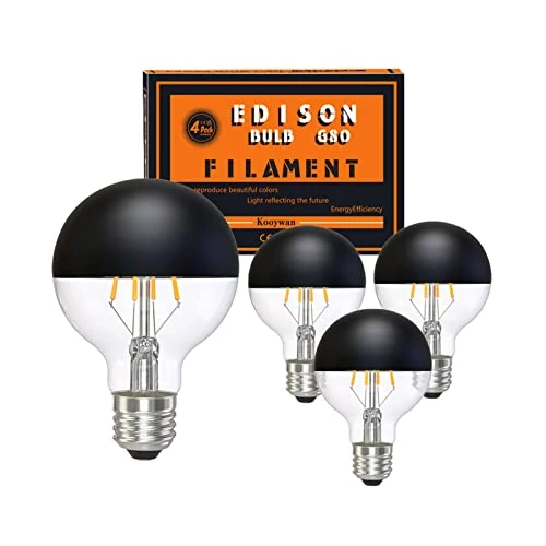Limited-time offer: KOOYWAN Black Crown LED Light Bulb Vintage E27 2700K Warm White Half Chrome Crown Mirror G80/G25 Globe Shape Dimmable Decorative Edison LED Bulb 6W Pack of 4 from 24.50 GBP to 24.50 GBP (save 0%)